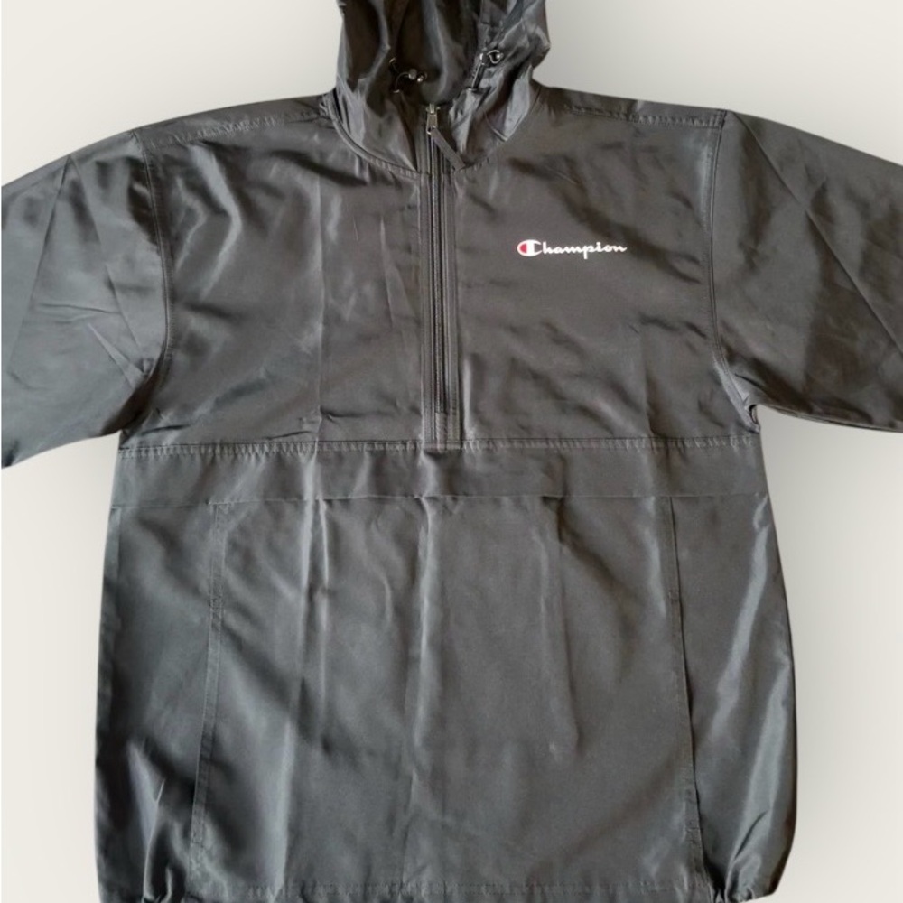 Champion Black Hooded Windbreaker Jacket Size M — Barely Worn